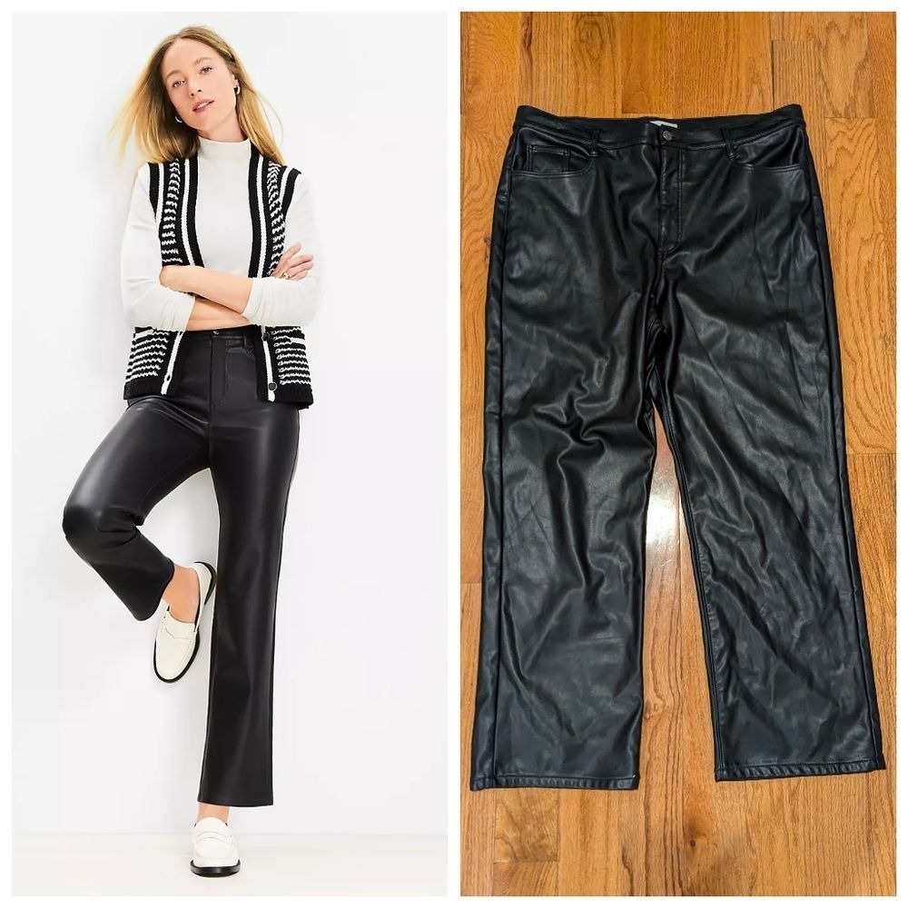 Moto Edgy Biker Faux Leather Black Straight Leg Pants‎ Loft 16 Grunge Rock